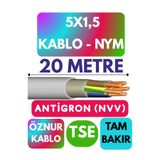 Avarson Öznur 5X1,5 Antigron NYM Kablo, 20 Metre, Gri