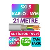 Avarson Öznur 5x1,5 Antigron NYM Kablo, 21 Metre, Gri