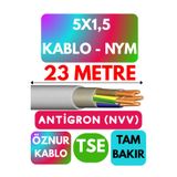 Avarson Öznur 5x1,5 Antigron NYM Kablo, 23 Metre, Gri