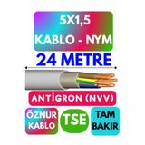 Avarson Öznur 5X1,5 Antigron NYM Kablo, 24 Metre, Gri