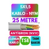 Avarson Öznur 5x1,5 Antigron NYM Kablo, 25 Metre, Gri