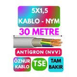 Avarson Öznur 5X1,5 Antigron NYM Kablo, 30 Metre, Gri