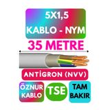 Avarson Öznur 5x1,5 Antigron NYM Kablo, 35 Metre, Gri