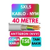 Avarson Öznur 5x1,5 Antigron NYM Kablo, 40 Metre, Gri