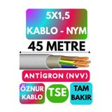 Avarson Öznur 5x1,5 Antigron NYM Kablo, 45 Metre, Gri