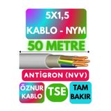 Avarson Öznur 5x1,5 Antigron NYM Kablo, 50 Metre, Gri