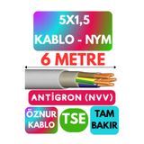 Avarson Öznur 5x1,5 Antigron NYM Kablo, 6 Metre, Gri