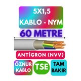 Avarson Öznur 5x1,5 Antigron NYM Kablo, 60 Metre, Gri