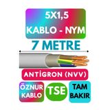 Avarson Öznur 5x1,5 Antigron NYM Kablo, 7 Metre, Gri