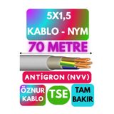 Avarson Öznur 5x1,5 Antigron NYM Kablo, 70 Metre, Gri
