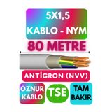 Avarson Öznur 5x1,5 Antigron NYM Kablo, 80 Metre, Gri