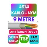 Avarson Öznur 5X1,5 Antigron NYM Kablo, 9 Metre, Gri