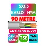 Avarson Öznur 5X1,5 Antigron NYM Kablo, 90 Metre, Gri