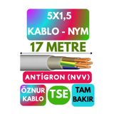 Avarson Öznur 5X1,5 ANTİGRON (NYM) Kablo (Gri) Metre Seçenekli 17 METRE