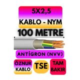 Avarson Öznur 5X2,5 Antigron (NYM) Kablo, 100 Metre, Gri