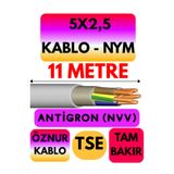 Avarson Öznur 5x2,5 Antigron (NYM) Kablo, 11 Metre, Gri