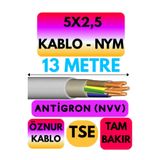 Avarson Öznur 5x2,5 Antigron NYM Kablo, 13 Metre, Gri