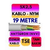 Avarson Öznur 5X2,5 Antigron (NYM) Kablo, 19 Metre, Gri