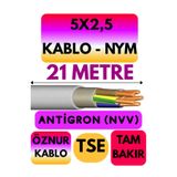 Avarson Öznur 5x2,5 Antigron (NYM) Kablo, 21 Metre, Gri