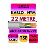 Avarson Öznur 5x2,5 Antigron NYM Kablo, 22 Metre, Gri
