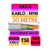 Avarson Öznur 5X2,5 Antigron (NYM) Kablo, 30 Metre, Gri