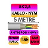 Avarson Öznur 5x2,5 Antigron NYM Kablo, 5 Metre, Gri