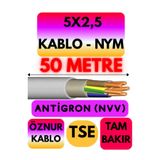Avarson Öznur 5X2,5 Antigron (NYM) Kablo, 50 Metre, Gri