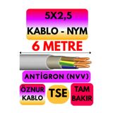 Avarson Öznur 5X2,5 Antigron (NYM) Kablo, 6 Metre, Gri