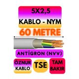 Avarson Öznur 5X2,5 Antigron (NYM) Kablo, 60 Metre, Gri