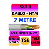 Avarson Öznur 5x2,5 Antigron NYM Kablo, 7 Metre, Gri