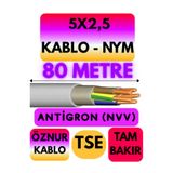 Avarson Öznur 5X2,5 Antigron (NYM) Kablo, 80 Metre, Gri