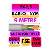 Avarson Öznur 5x2,5 Antigron NYM Kablo, 9 Metre, Gri