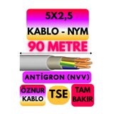 Avarson Öznur 5X2,5 Antigron (NYM) Kablo, 90 Metre, Gri