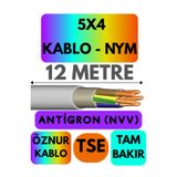 Avarson Öznur 5X4 Antigron NYM Kablo, 12 Metre, Gri