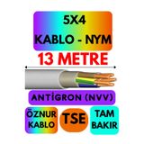 Avarson Öznur 5X4 Antigron (NYM) Kablo, 13 Metre, Gri