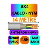 Avarson Öznur 5X4 Antigron NYM Kablo, 14 Metre, Gri