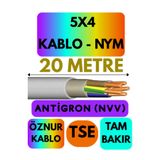Avarson Öznur 5X4 Antigron NYM Kablo, 20 Metre, Gri