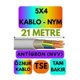Avarson Öznur 5X4 Antigron (NYM) Kablo, 21 Metre, Gri
