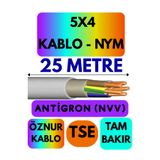 Avarson Öznur 5X4 Antigron NYM Kablo, 25 Metre, Gri