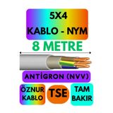 Avarson Öznur 5X4 ANTİGRON (NYM) Kablo, 8 Metre, Gri