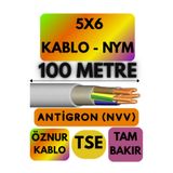 Avarson Öznur 5X6 Antigron NYM Kablo, 100 Metre, Gri