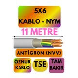 Avarson Öznur 5X6 Antigron (NYM) Kablo, 11 Metre, Gri