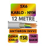 Avarson Öznur 5X6 Antigron (NYM) Kablo, 12 Metre, Gri