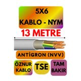 Avarson Öznur 5X6 Antigron (NYM) Kablo, 13 Metre, Gri