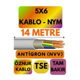 Avarson Öznur 5X6 Antigron (NYM) Kablo, 14 Metre, Gri