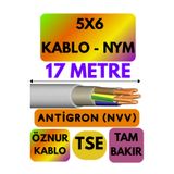Avarson Öznur 5X6 Antigron (NYM) Kablo, 17 Metre, Gri