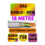 Avarson Öznur 5X6 Antigron NYM Kablo, 18 Metre, Gri