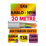 Avarson Öznur 5X6 Antigron (NYM) Kablo, 20 Metre, Gri