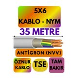 Avarson Öznur 5X6 Antigron (NYM) Kablo, 35 Metre, Gri