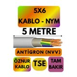 Avarson Öznur 5X6 Antigron NYM Kablo, 5 Metre, Gri
